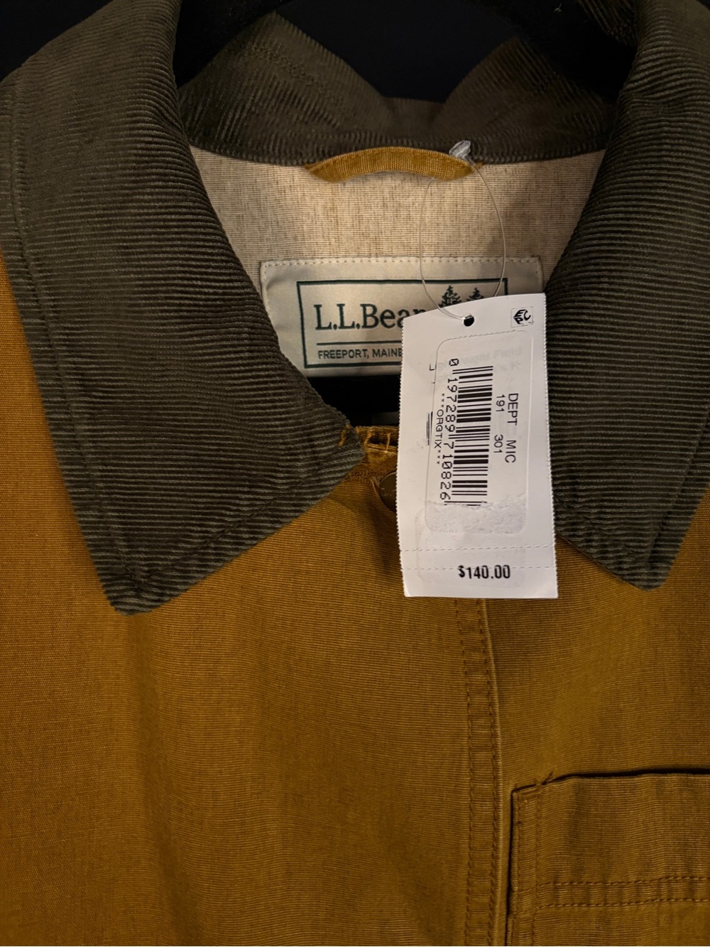 L.L. Bean Mustard Brown Utility Jacket with Dark Contrast Collar - Picture 2 of 4